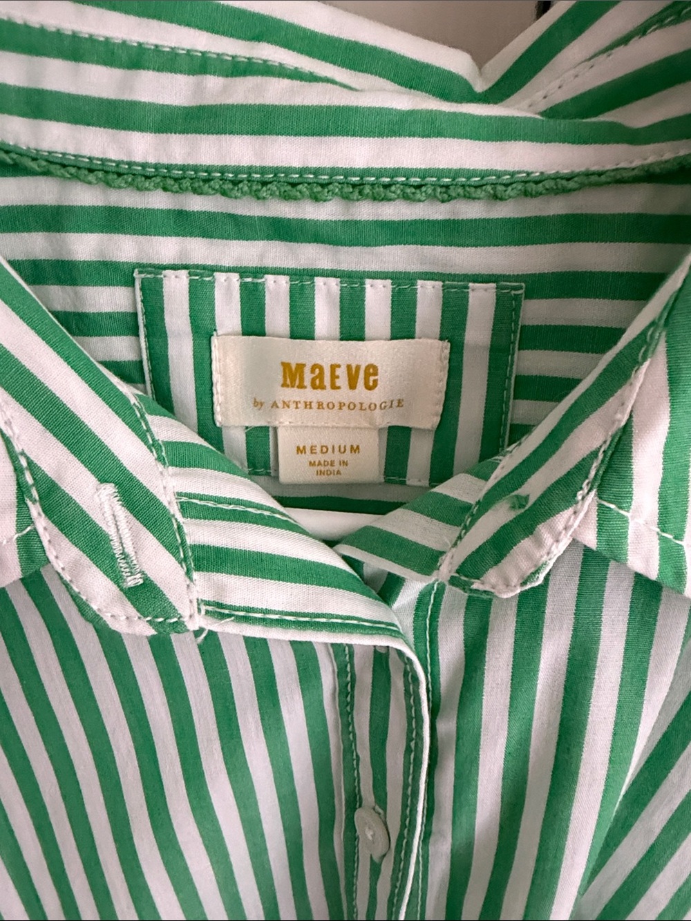 Anthropologie Maeve Green and White Bennett Striped Button-Down - Picture 5 of 5